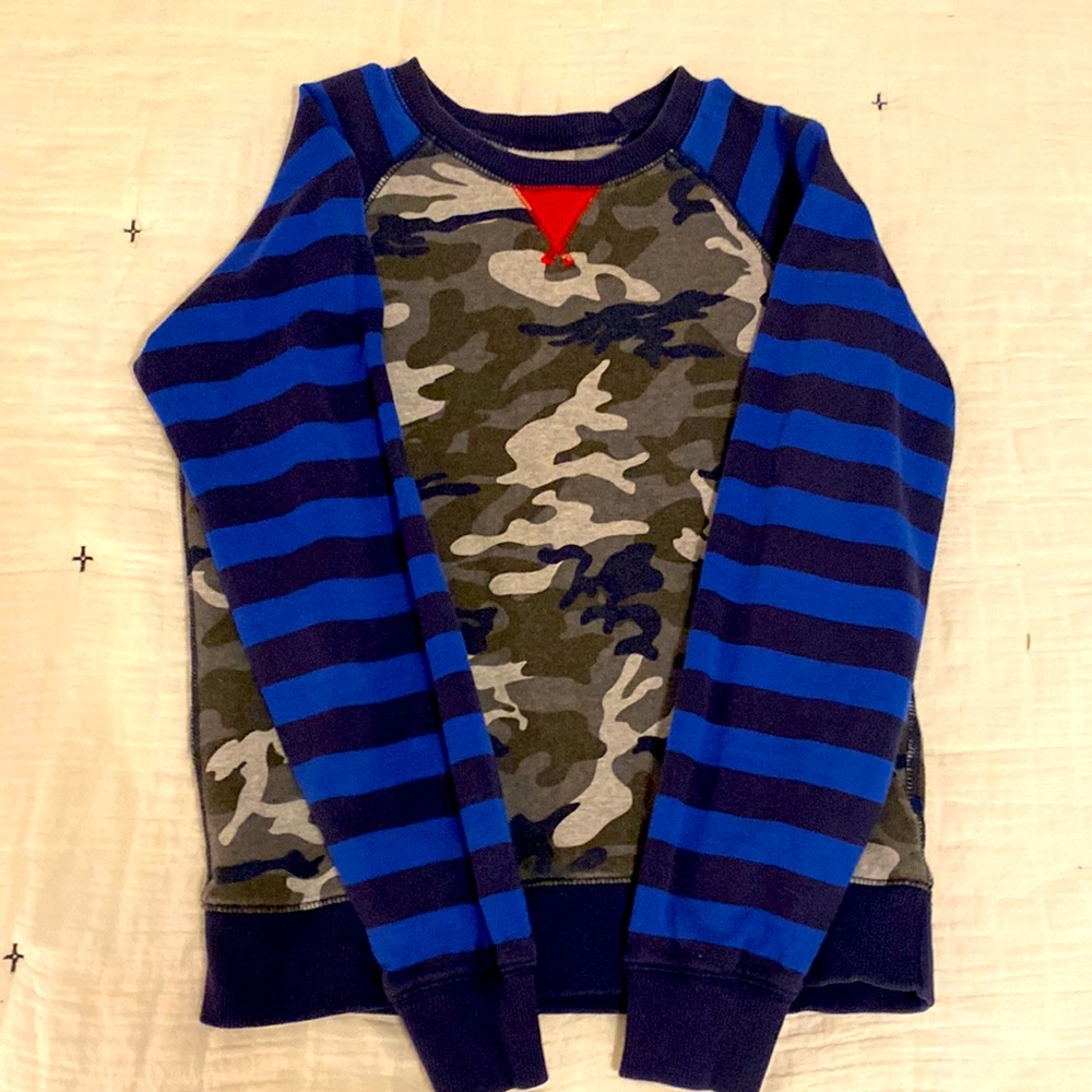 Hanna Andersson Boys 140 (10 US) Camo and Stripes Terry Sweater EUC